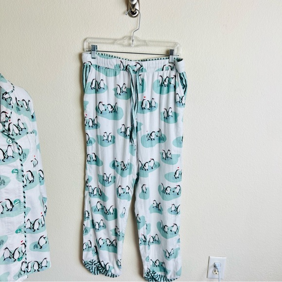 Munki Munki White & Blue Penguin Snow Striped Pajama Long Sleeve Pants Set - Picture 4 of 15